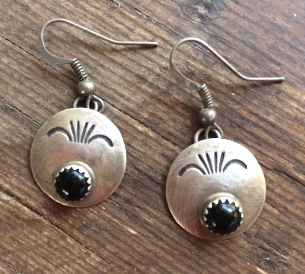 Vintage Navajo Sterling Silver Obsidian Earrings | Handmade Native American Southwestern Jewelry