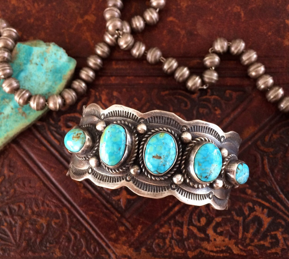 Pearlene Spencer Navajo Turquoise Cuff, Sterling Silver Native American Bracelet