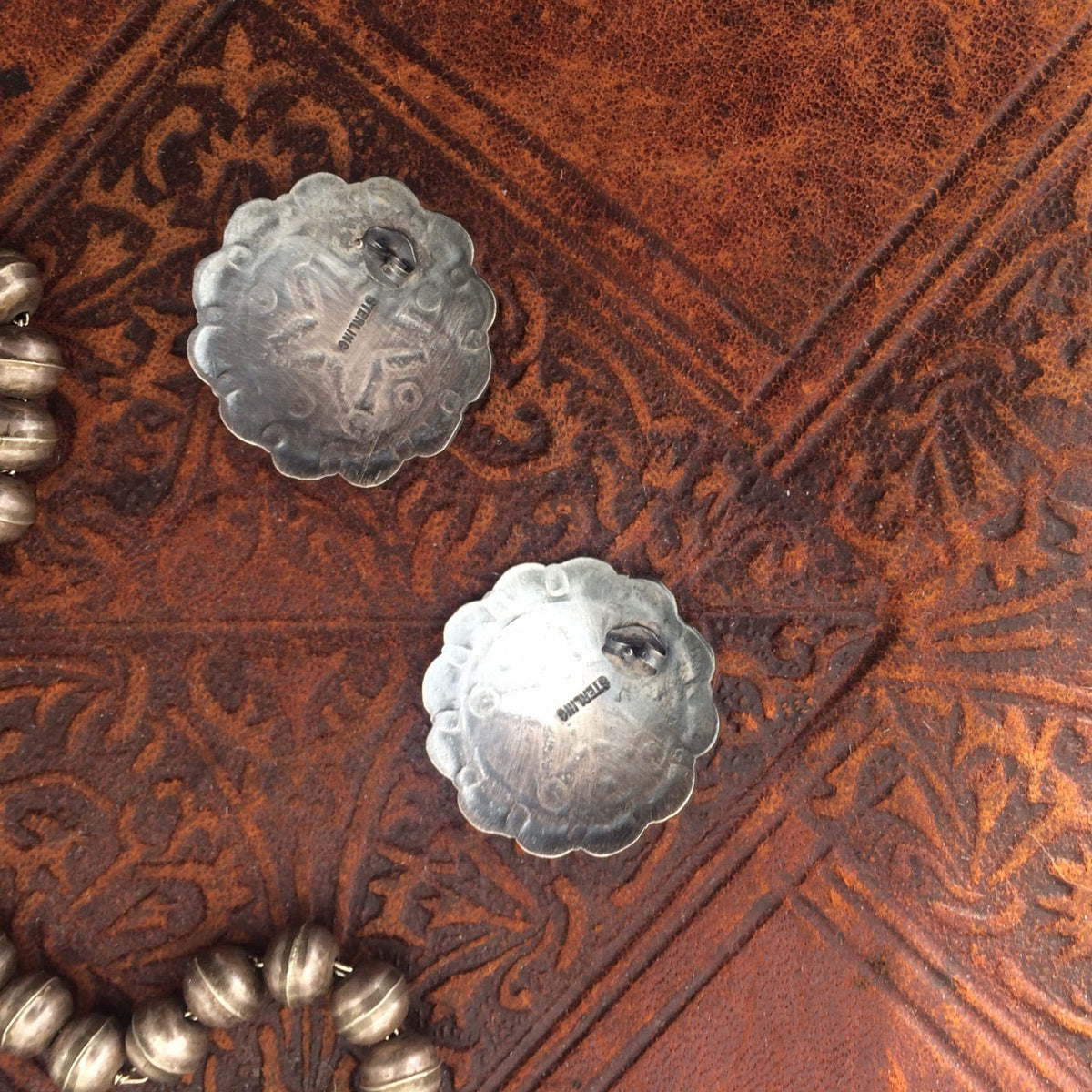 Vintage Native American Sterling Silver Star Concho Earrings, 1"