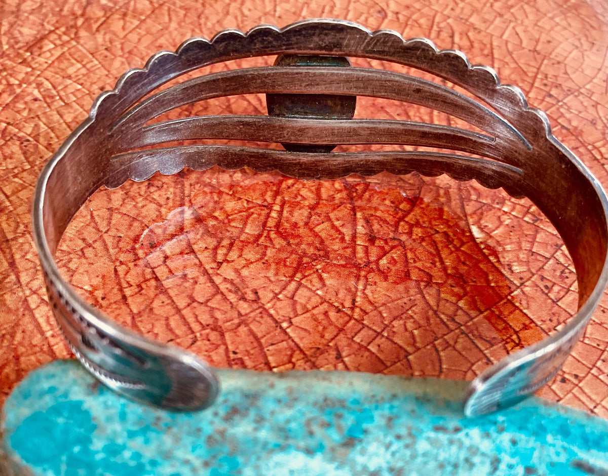 Vintage Fred Harvey Era Turquoise Sterling Silver Four-Bar Cuff