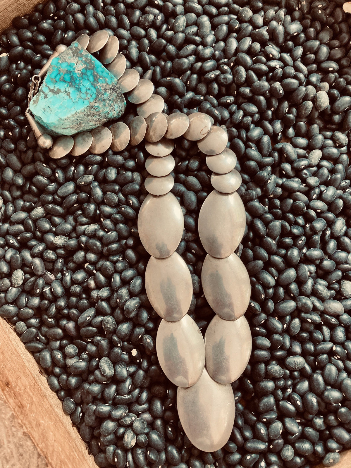 Vintage Navajo Sterling Silver Pillow Bead Necklace | Hand-Stamped Bench Made Beads | 20"