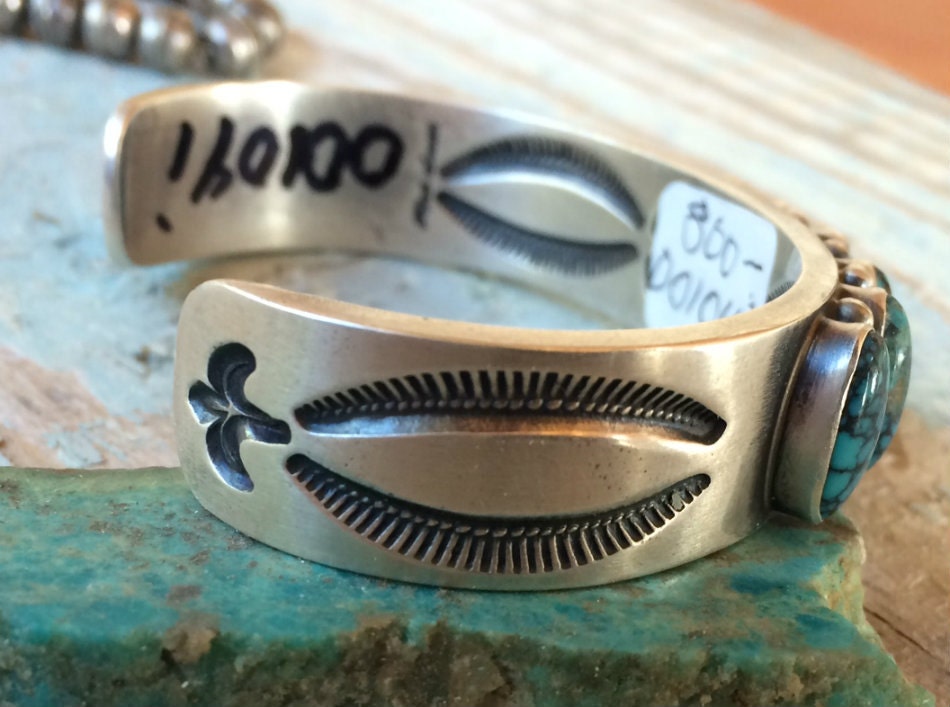 Signed Kirk Smith Sterling Silver Eight Stone Turquoise Row Cuff | Navajo Bracelet