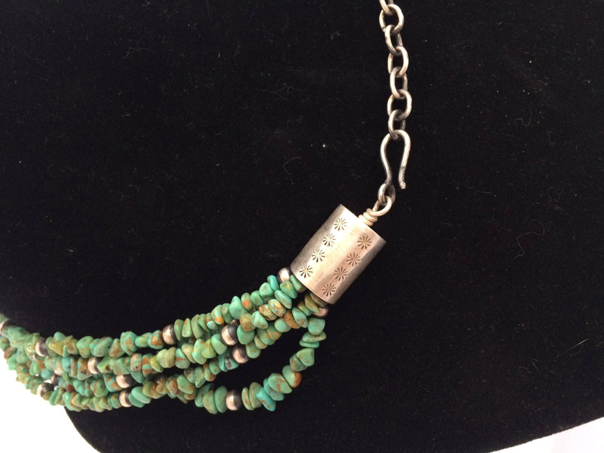 Five-Strand Turquoise Bead Necklace | Sterling Silver Clasp | Southwestern Jewelry