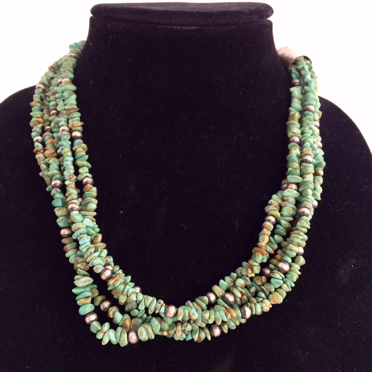 Five-Strand Turquoise Bead Necklace | Sterling Silver Clasp | Southwestern Jewelry