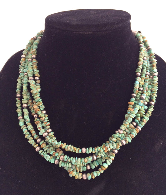 Five-Strand Turquoise Bead Necklace | Sterling Silver Clasp | Southwestern Jewelry