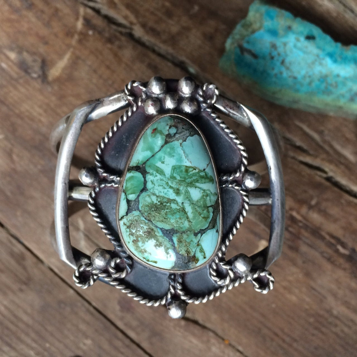 Vintage Harvey Era Turquoise Sterling Silver Cuff Bracelet, 52g