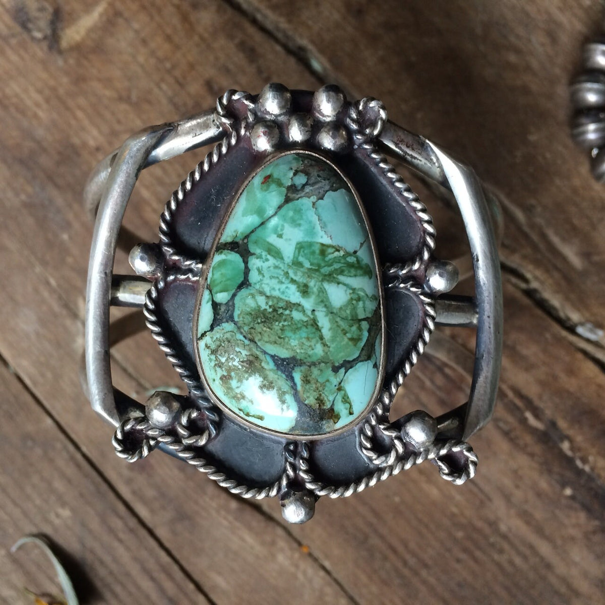 Vintage Harvey Era Turquoise Sterling Silver Cuff Bracelet, 52g