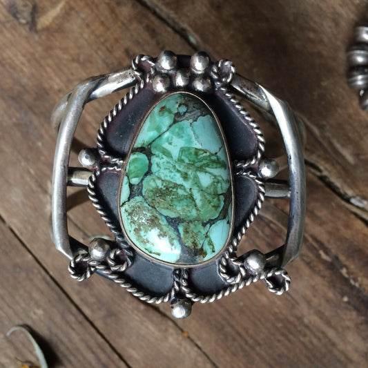 Vintage Harvey Era Turquoise Sterling Silver Cuff Bracelet, 52g