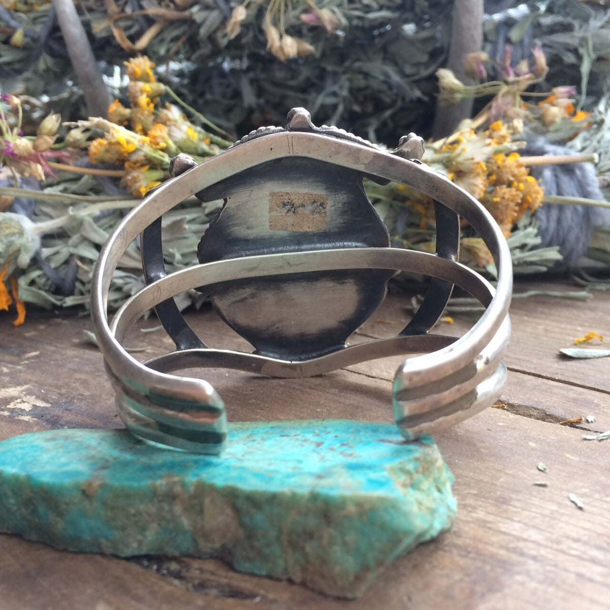 Vintage Harvey Era Turquoise Sterling Silver Cuff Bracelet, 52g