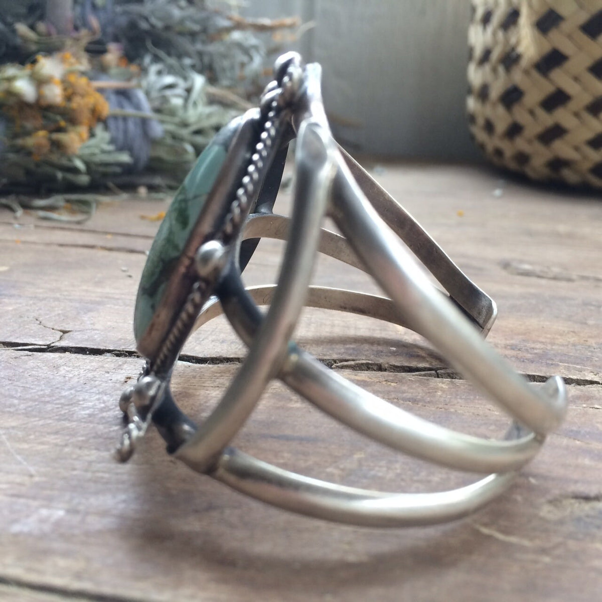 Vintage Harvey Era Turquoise Sterling Silver Cuff Bracelet, 52g