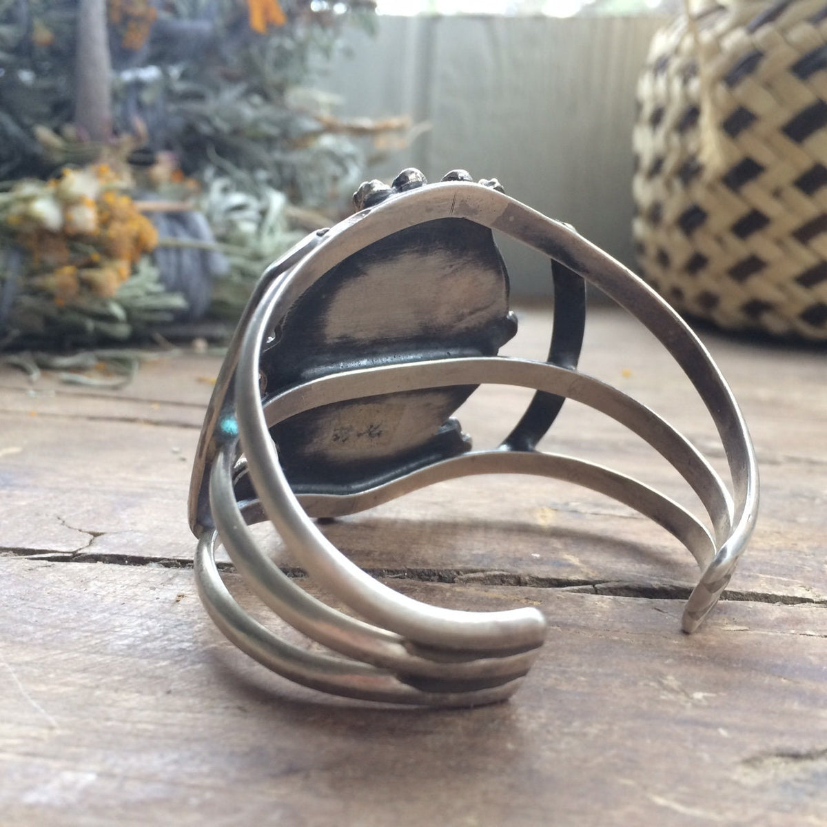 Vintage Harvey Era Turquoise Sterling Silver Cuff Bracelet, 52g