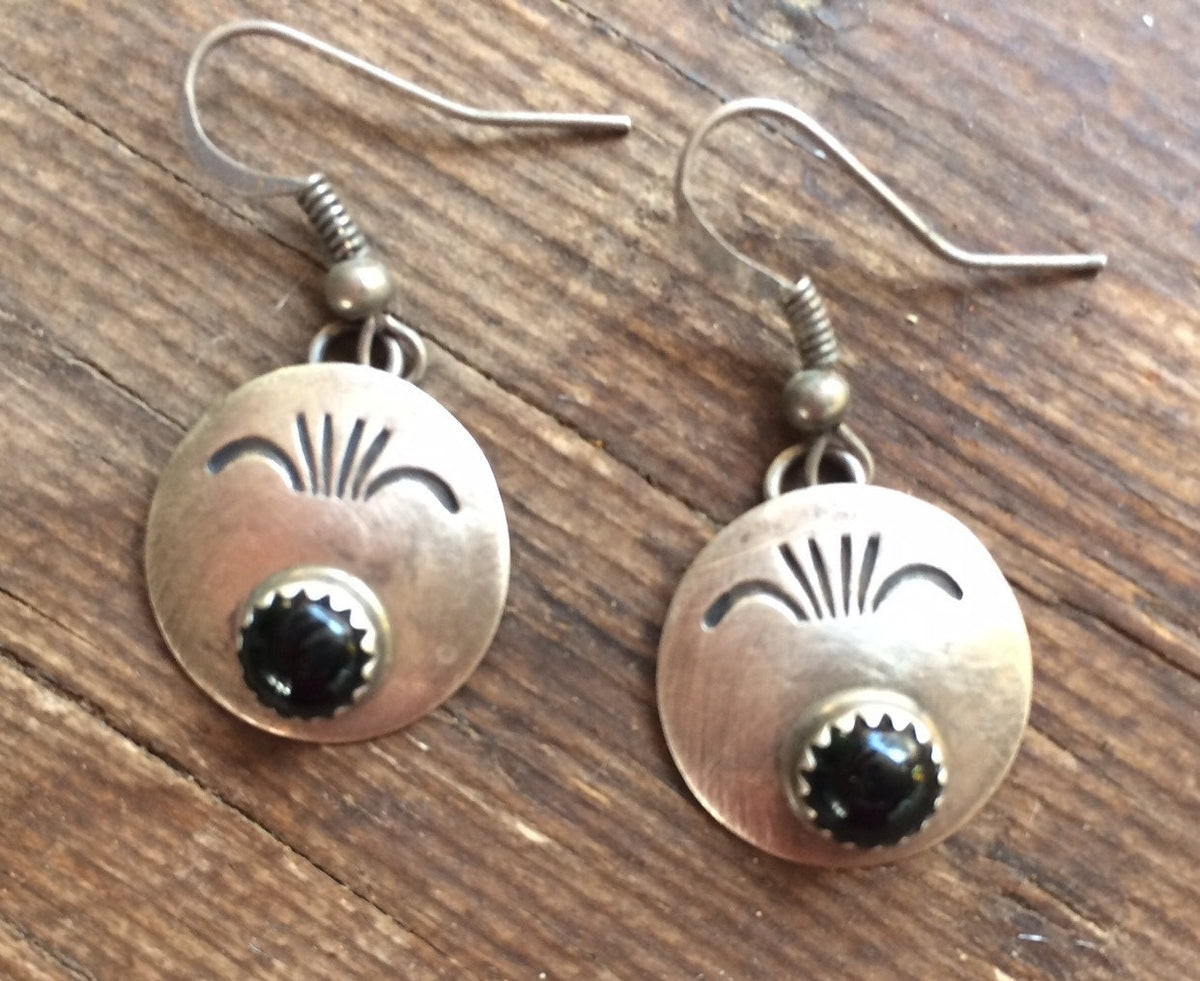 Vintage Navajo Sterling Silver Obsidian Earrings | Handmade Native American Southwestern Jewelry