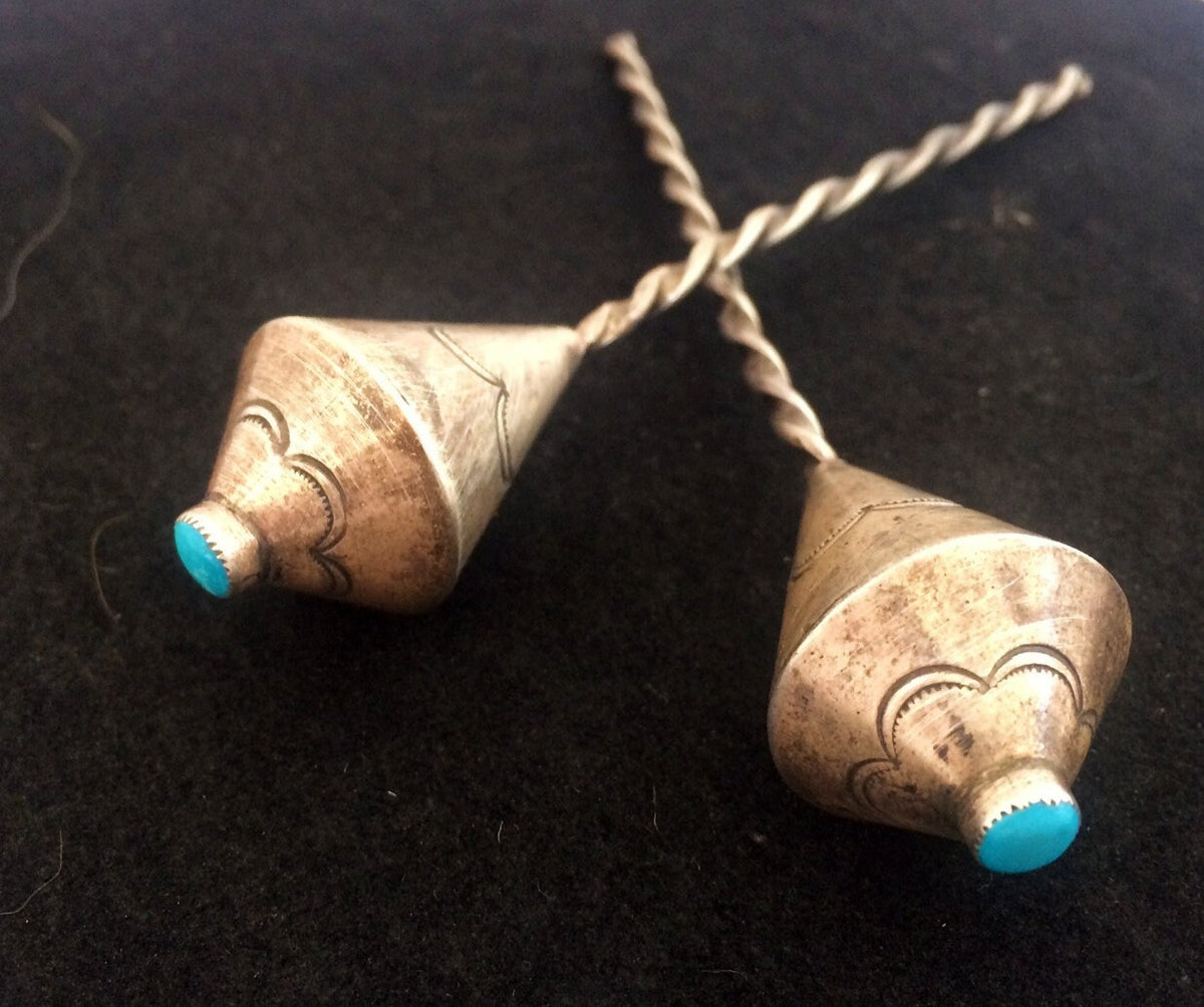 Old Pawn Navajo Sterling Silver Turquoise Hair Pins | Vintage Native American Handmade Hair Accessories | JB Tanner Collection