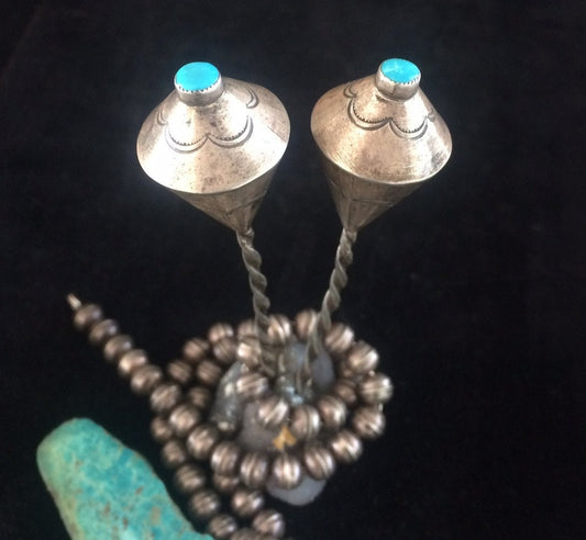Old Pawn Navajo Sterling Silver Turquoise Hair Pins | Vintage Native American Handmade Hair Accessories | JB Tanner Collection