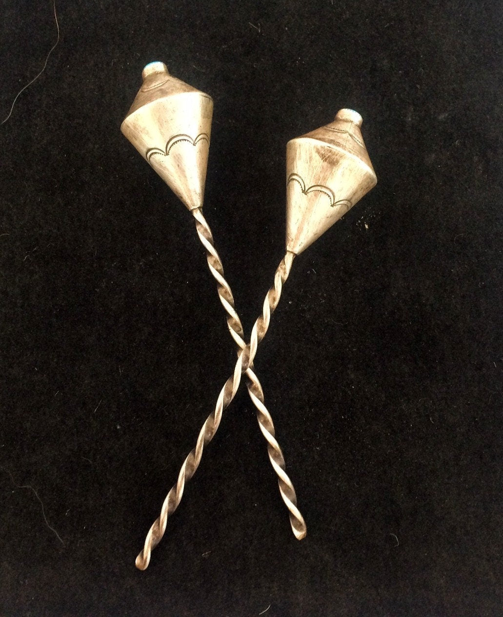 Old Pawn Navajo Sterling Silver Turquoise Hair Pins | Vintage Native American Handmade Hair Accessories | JB Tanner Collection