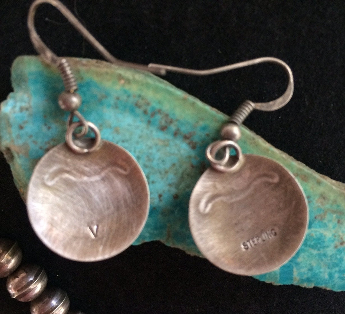 Vintage Navajo Sterling Silver Obsidian Earrings | Handmade Native American Southwestern Jewelry