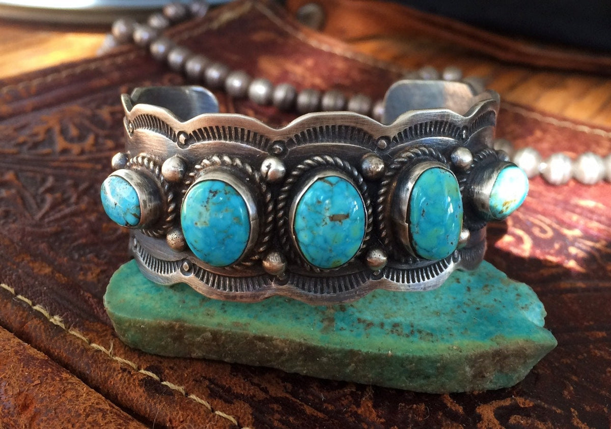 Pearlene Spencer Navajo Turquoise Cuff, Sterling Silver Native American Bracelet