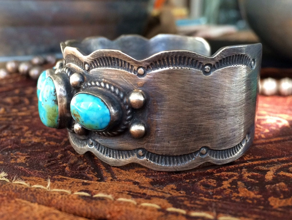 Pearlene Spencer Navajo Turquoise Cuff, Sterling Silver Native American Bracelet