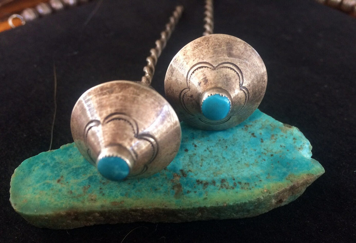 Old Pawn Navajo Sterling Silver Turquoise Hair Pins | Vintage Native American Handmade Hair Accessories | JB Tanner Collection