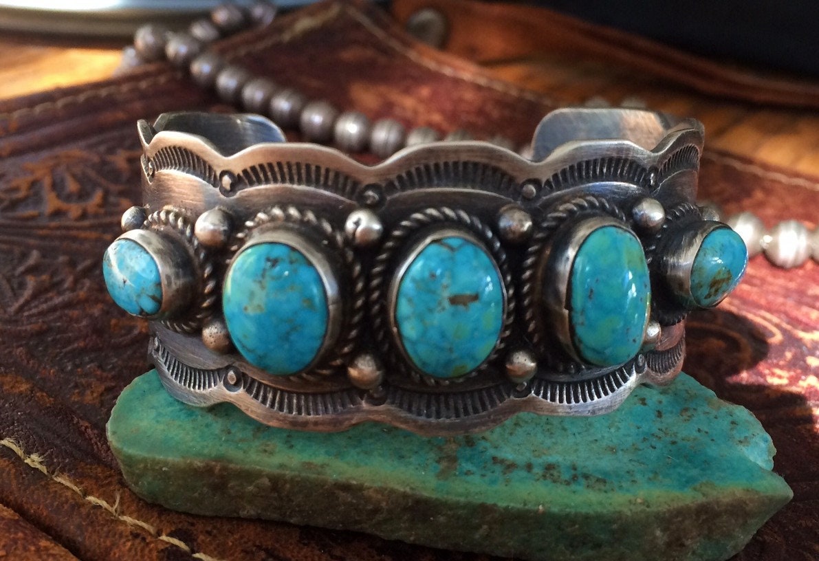 Pearlene Spencer Navajo Turquoise Cuff, Sterling Silver Native American Bracelet