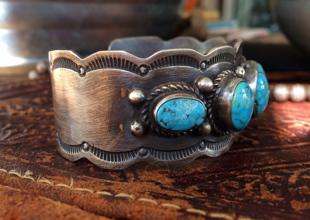 Pearlene Spencer Navajo Turquoise Cuff, Sterling Silver Native American Bracelet