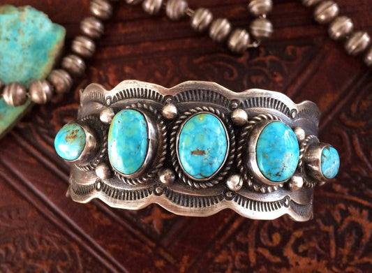 Pearlene Spencer Navajo Turquoise Cuff, Sterling Silver Native American Bracelet