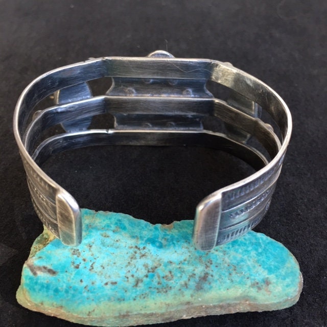 Vintage Navajo Turquoise Cluster Bracelet, Sterling Silver Flower Cuff, 46g