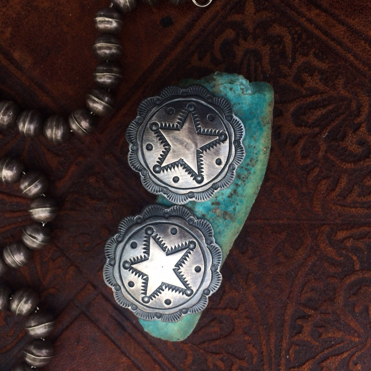 Vintage Native American Sterling Silver Star Concho Earrings, 1"