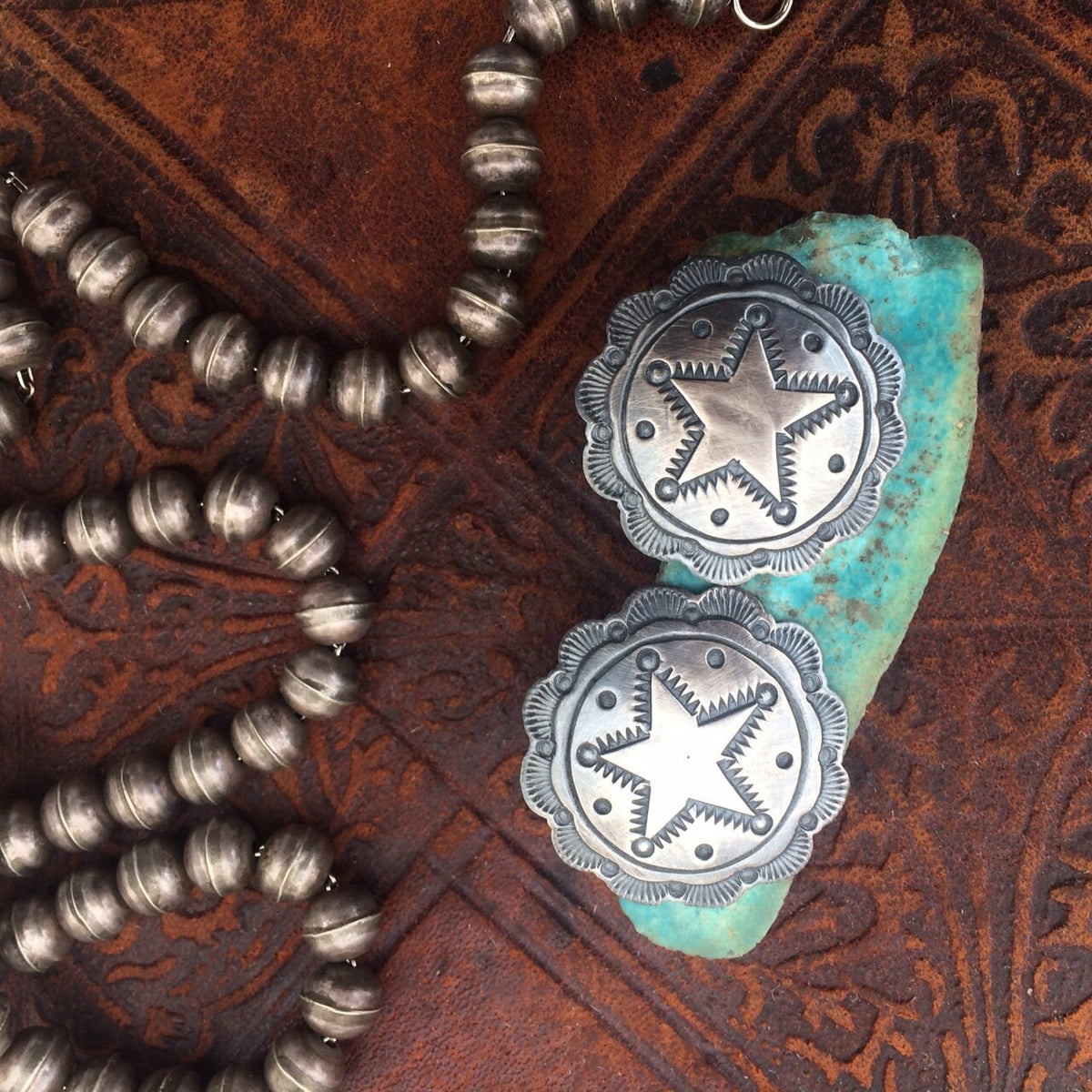 Vintage Native American Sterling Silver Star Concho Earrings, 1"