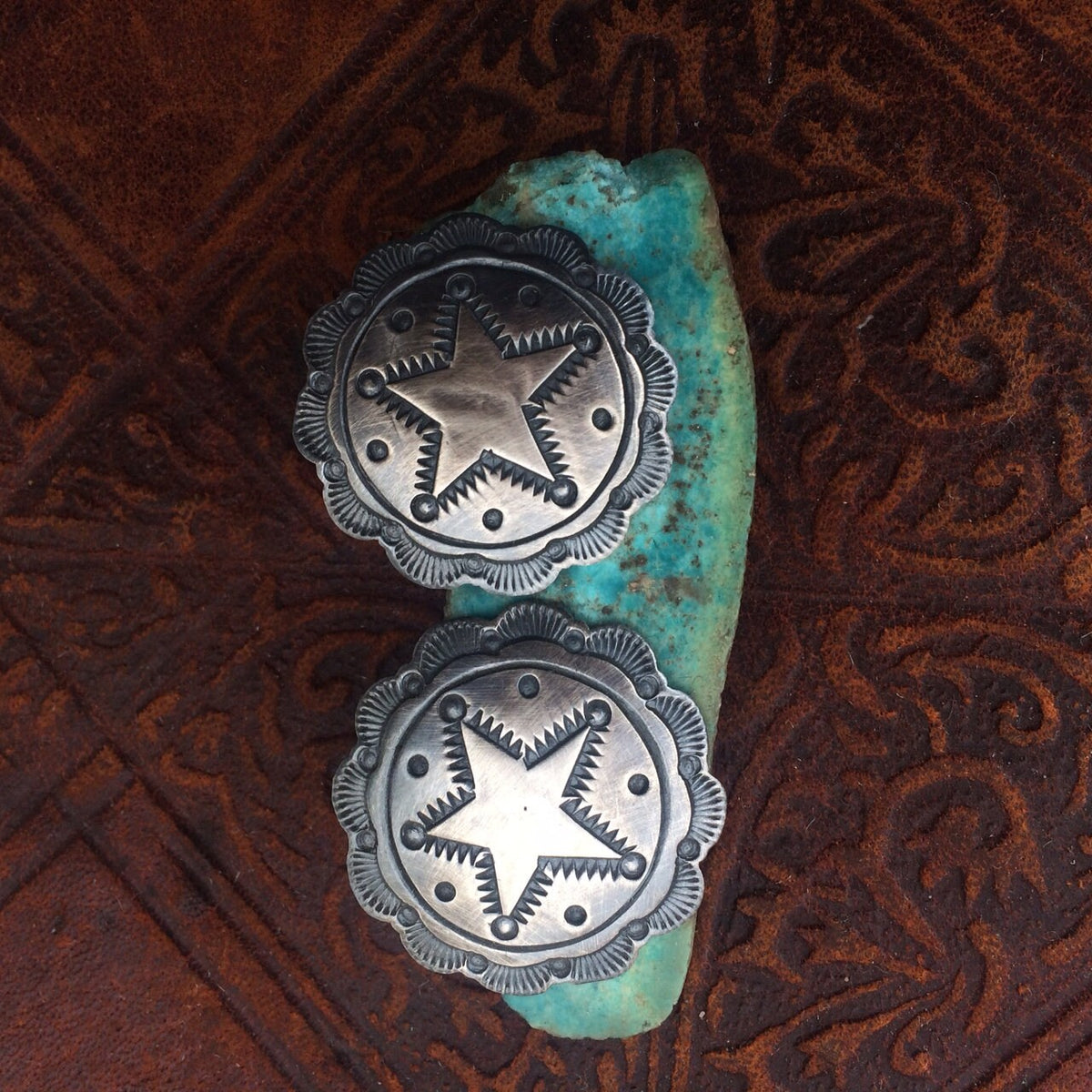 Vintage Native American Sterling Silver Star Concho Earrings, 1"