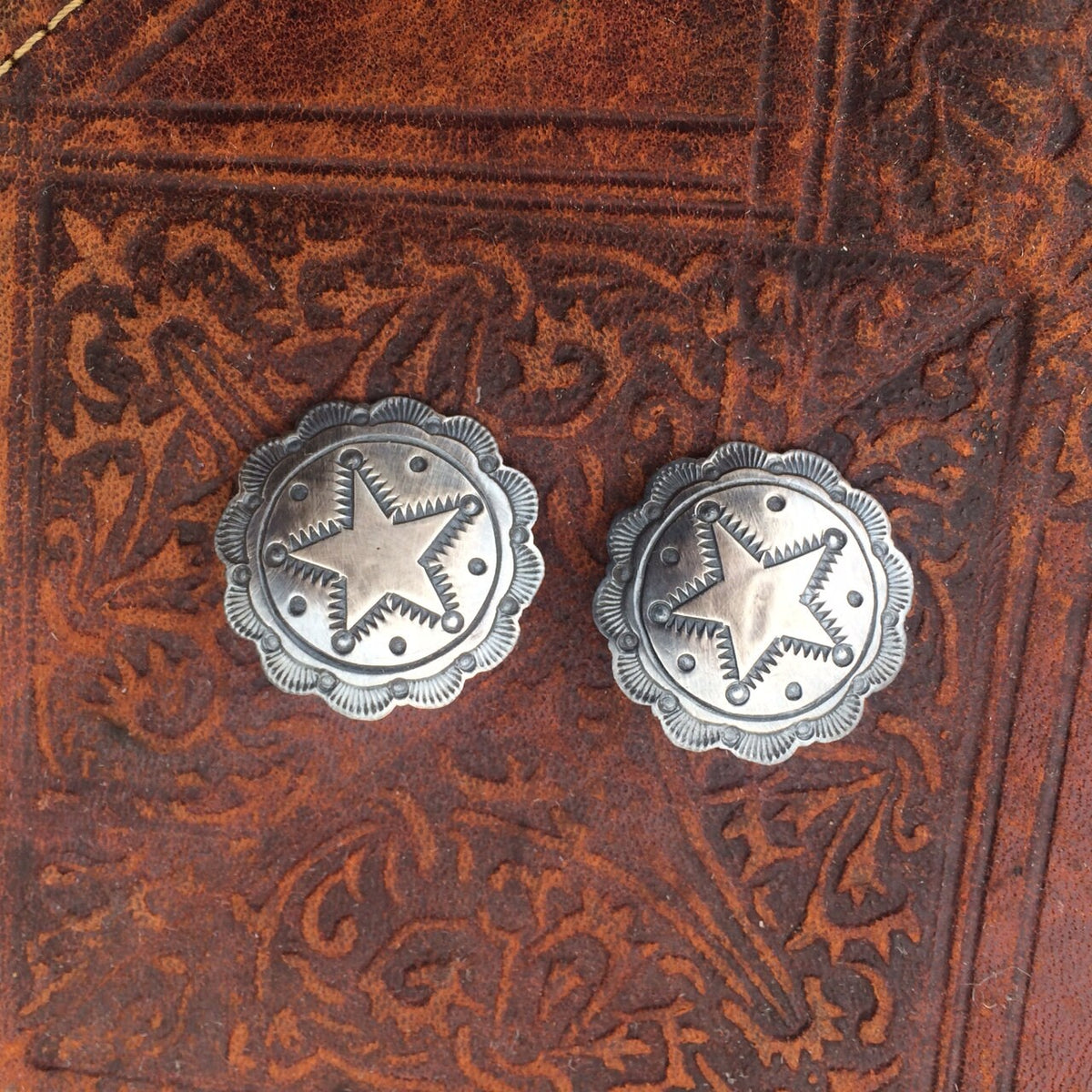 Vintage Native American Sterling Silver Star Concho Earrings, 1"