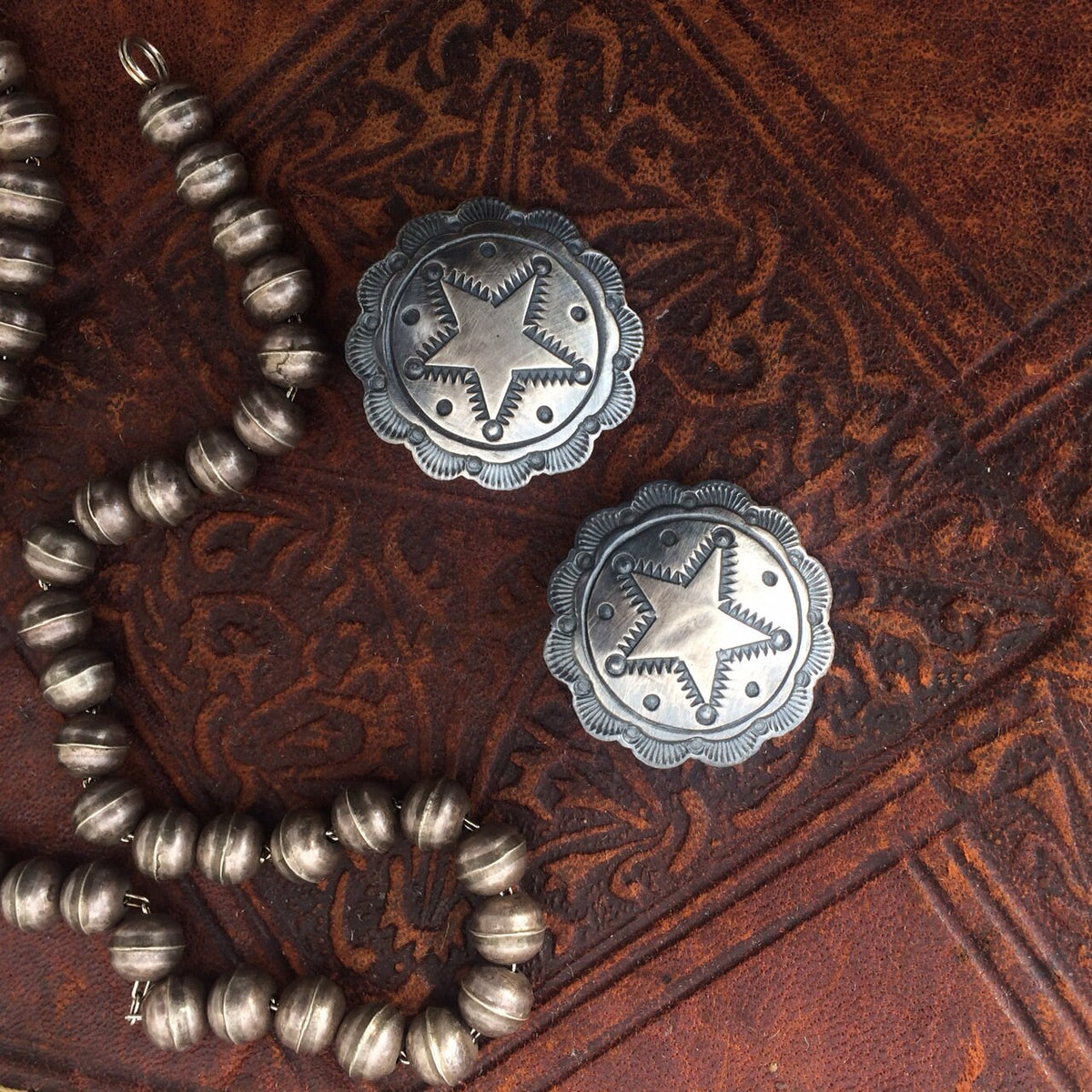 Vintage Native American Sterling Silver Star Concho Earrings, 1"