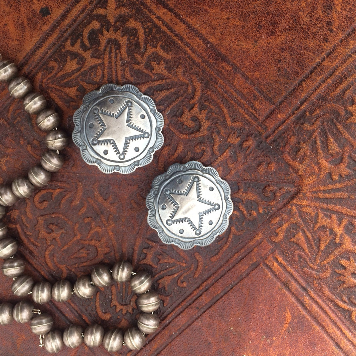 Vintage Native American Sterling Silver Star Concho Earrings, 1"