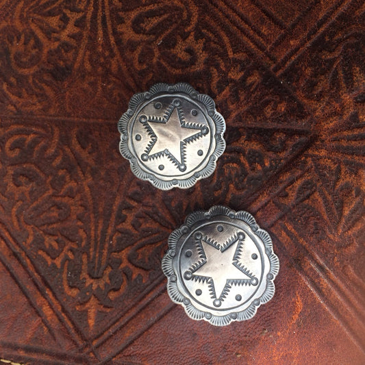 Vintage Native American Sterling Silver Star Concho Earrings, 1"