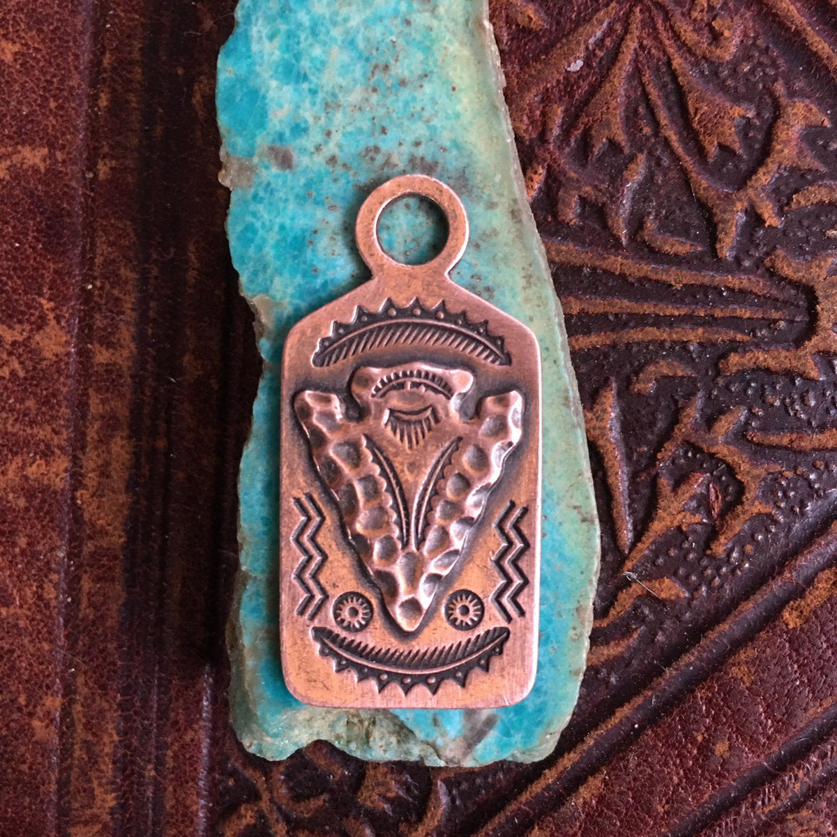 Vintage Bell Trading Post Copper Charm Pendant | Southwestern Pictograph FOB | Collectible Jewelry