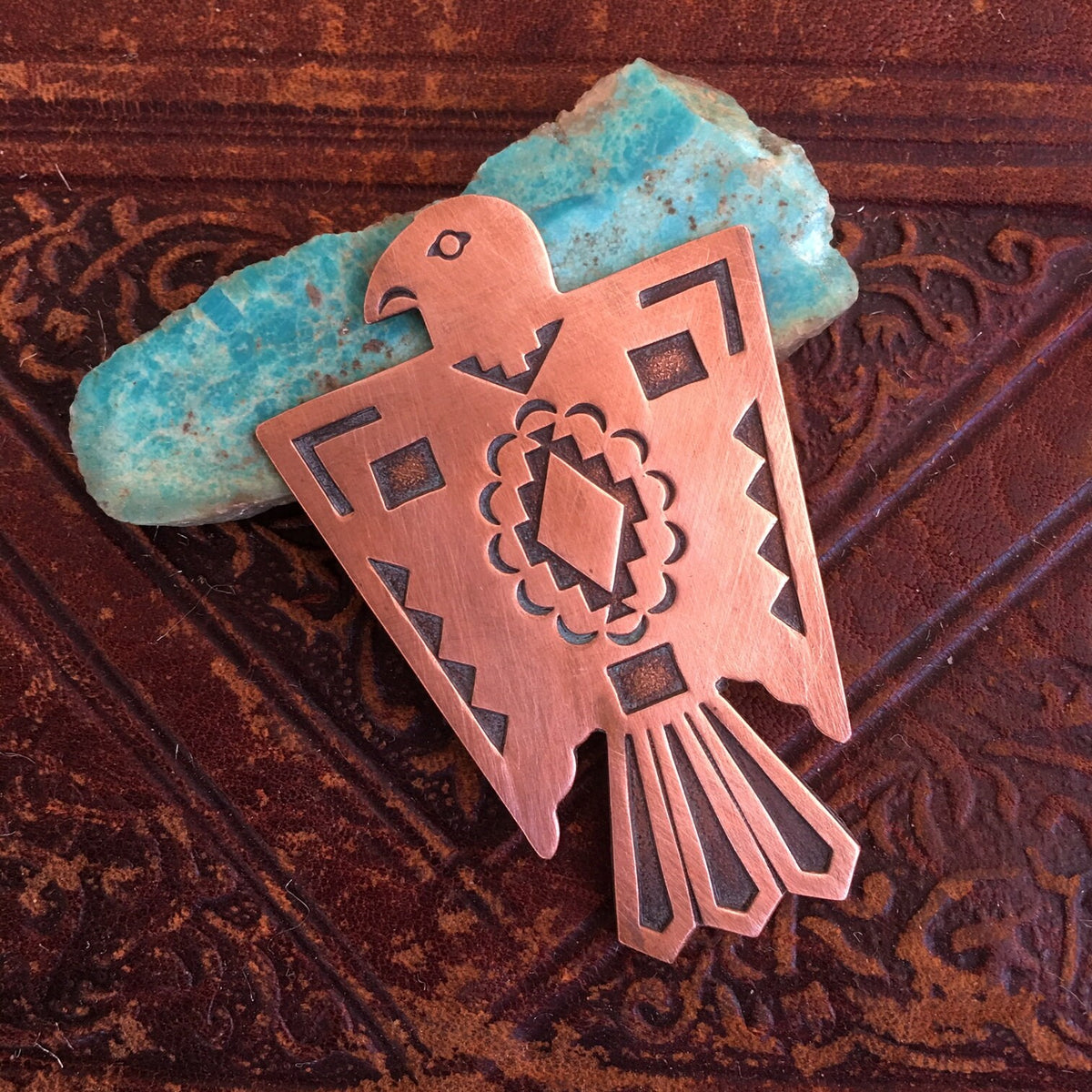 Vintage Bell Trading Post Copper Thunderbird Pin, Fred Harvey Era