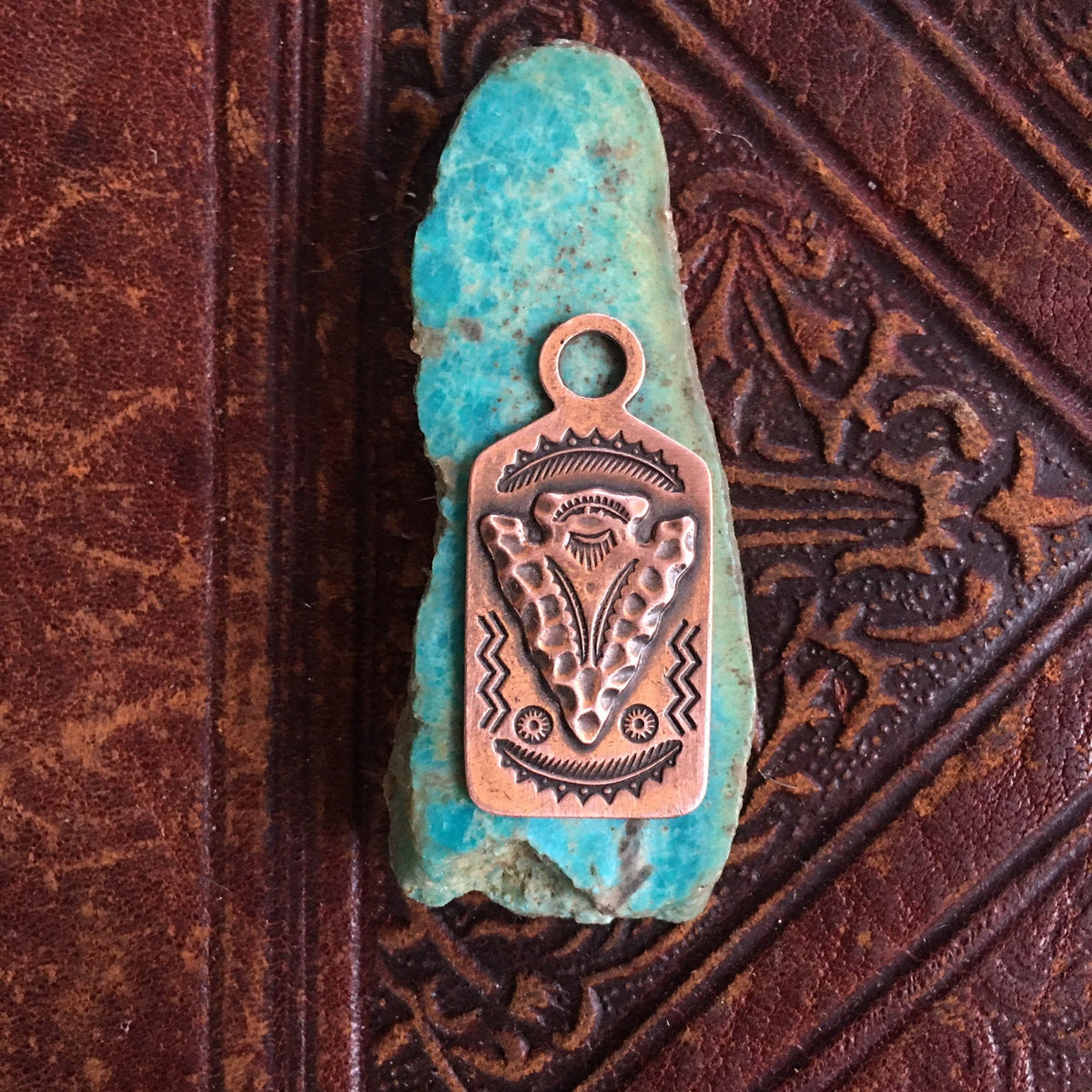 Vintage Bell Trading Post Copper Charm Pendant | Southwestern Pictograph FOB | Collectible Jewelry