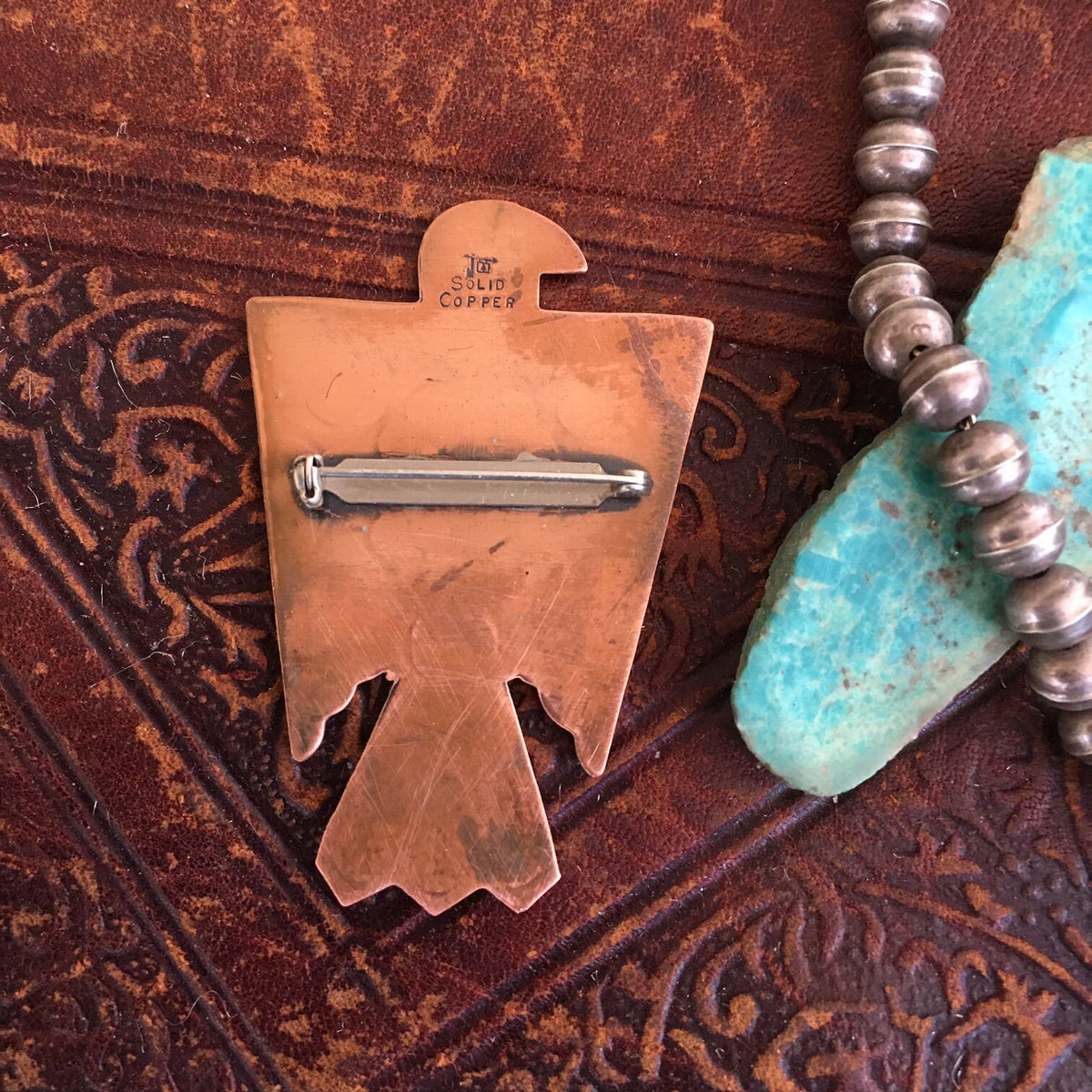 Vintage Bell Trading Post Copper Thunderbird Pin, Fred Harvey Era