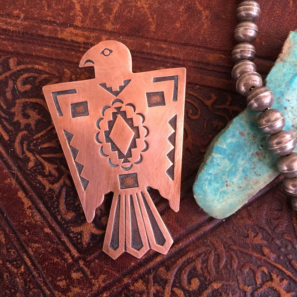 Vintage Bell Trading Post Copper Thunderbird Pin, Fred Harvey Era