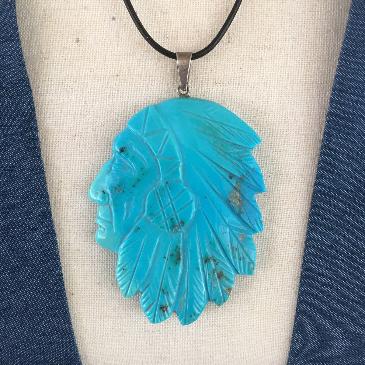Vintage Navajo Carved Turquoise Chief Pendant