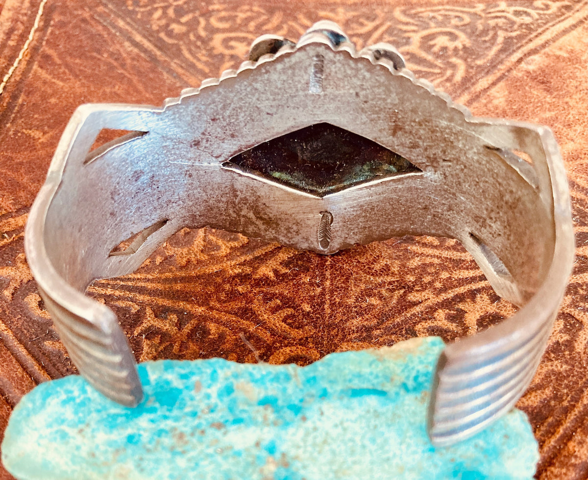 Vintage Old Pawn Sterling Silver Kingman Turquoise Cluster Cuff Bracelet