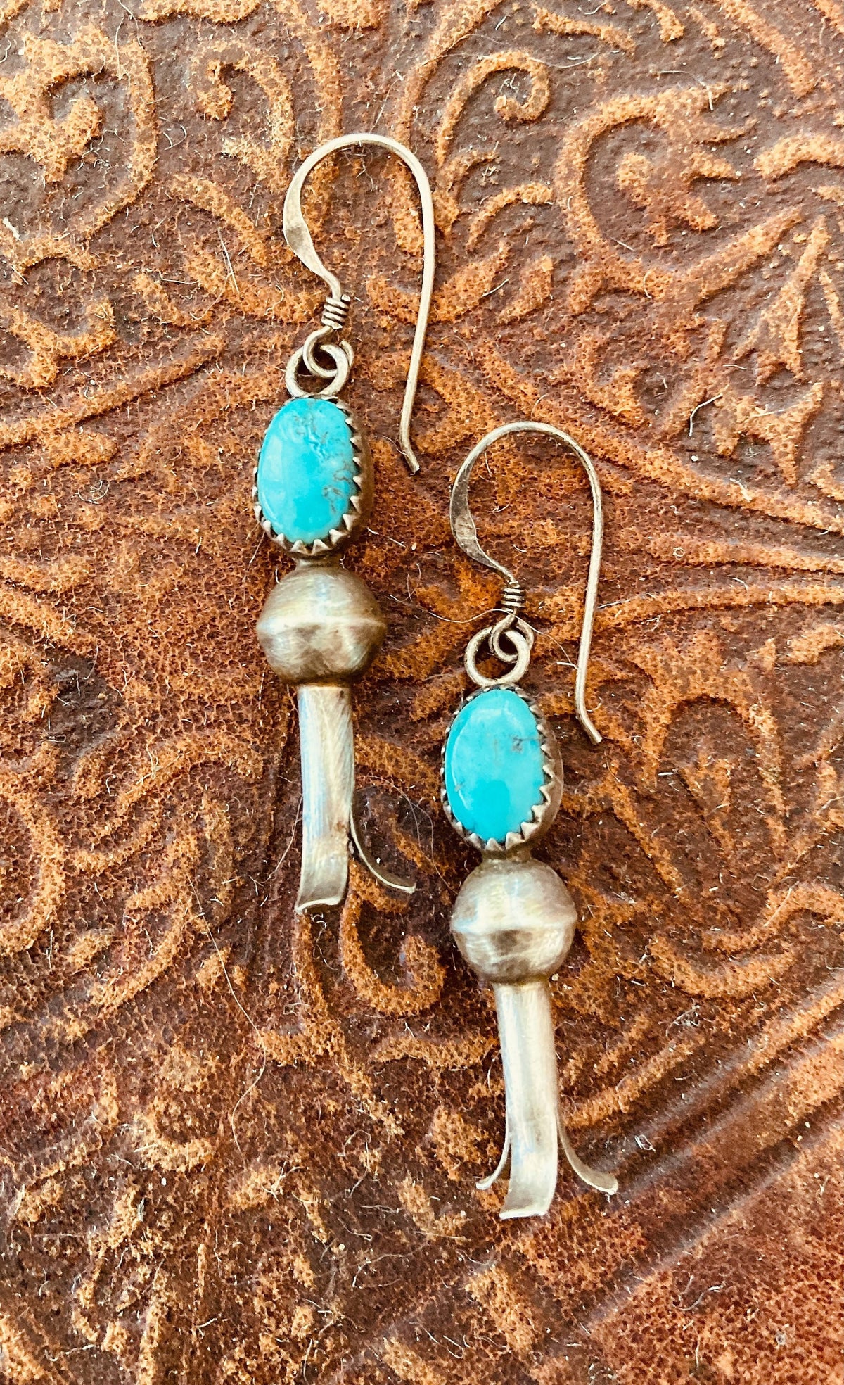 Vintage Sterling Silver Turquoise Squash Blossom Earrings | Native American Jewelry