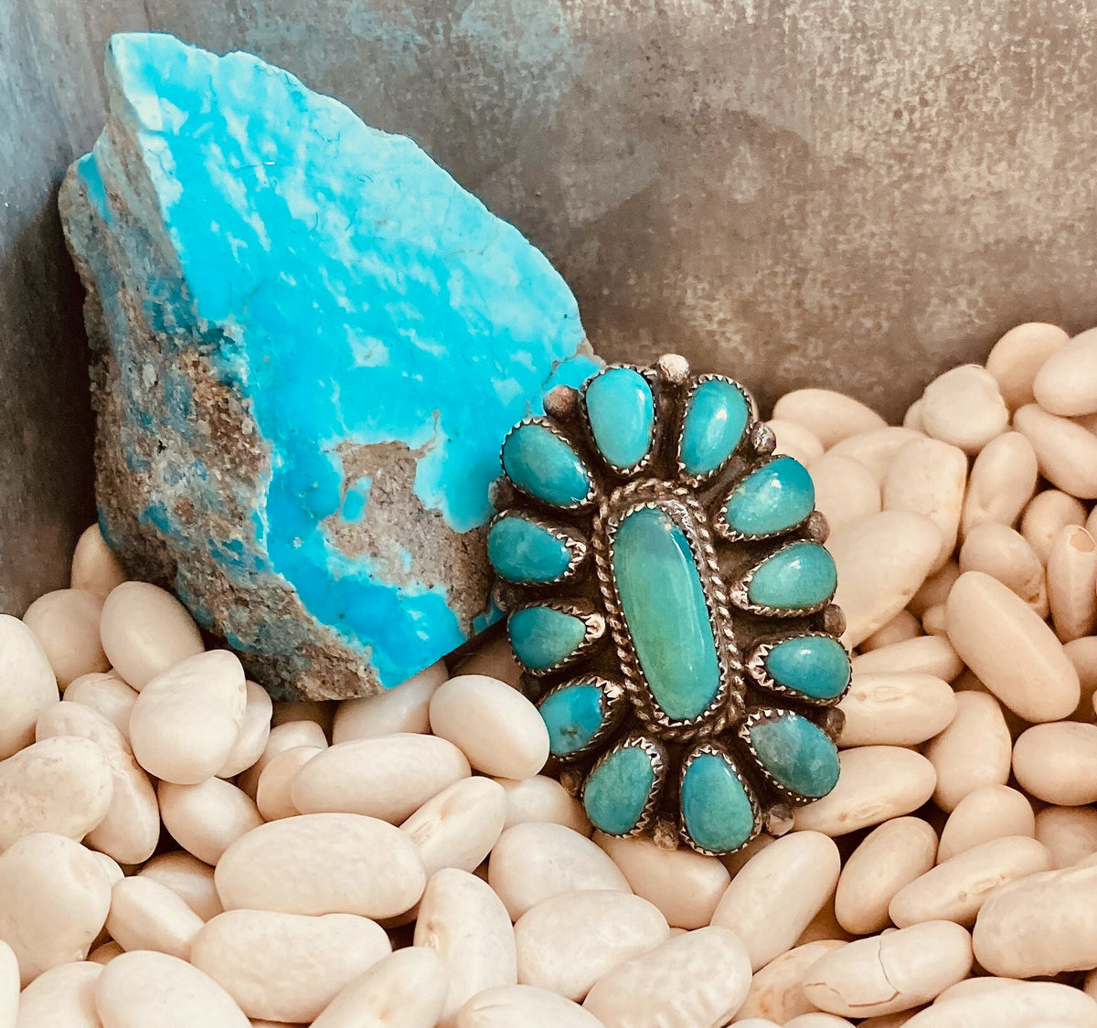 Vintage Zuni Petit Point Turquoise Ring, Jane Paselente, Size 6
