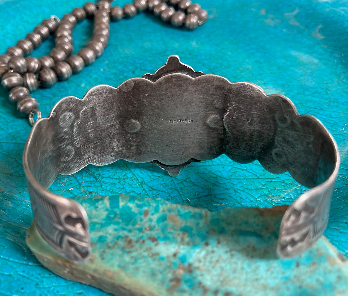 Vintage Southwestern Thunderbird Turquoise Sterling Silver Cuff Bracelet