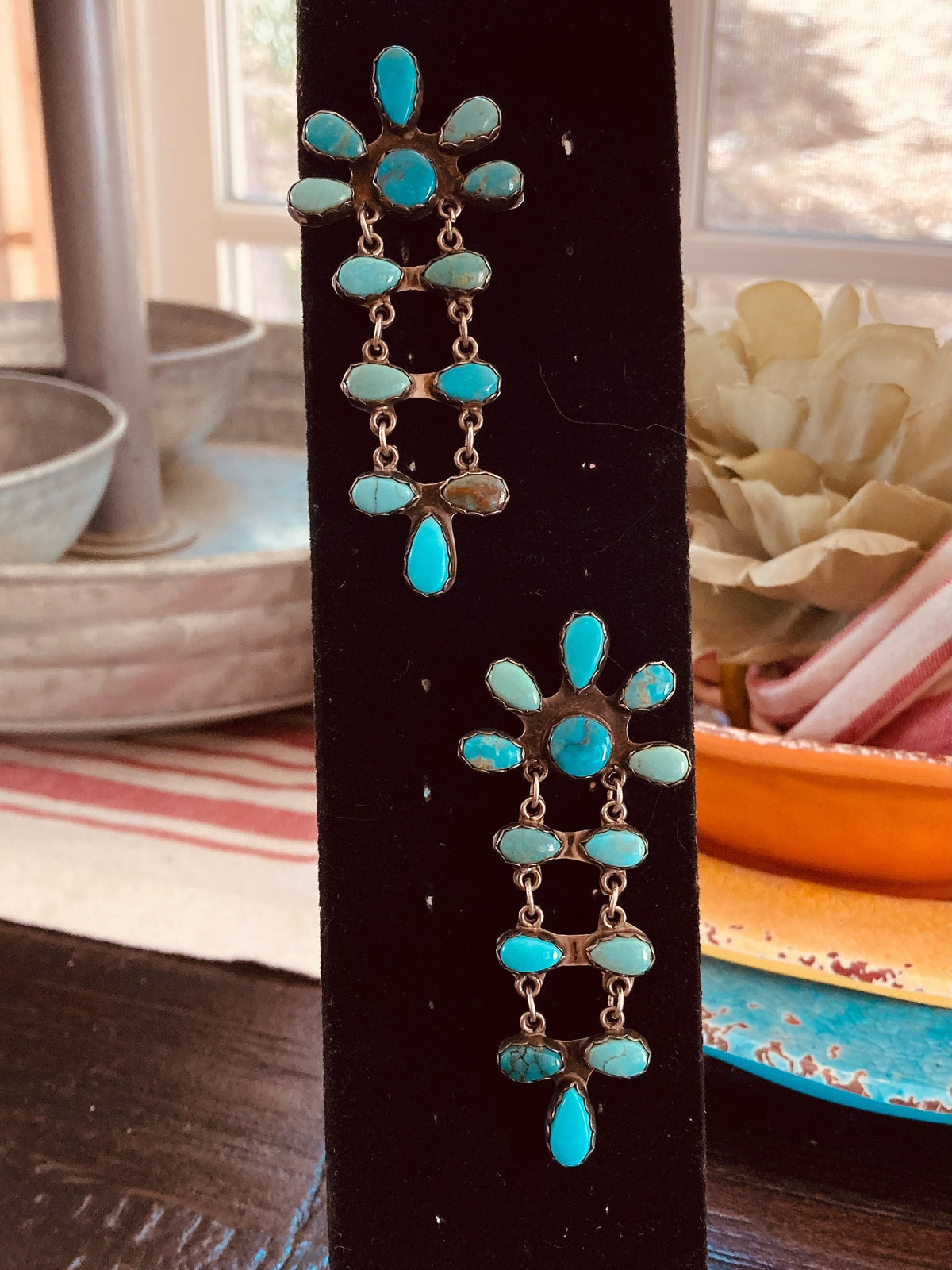 Vintage Navajo Turquoise Cluster Dangle Earrings | Sterling Silver Native American Jewelry