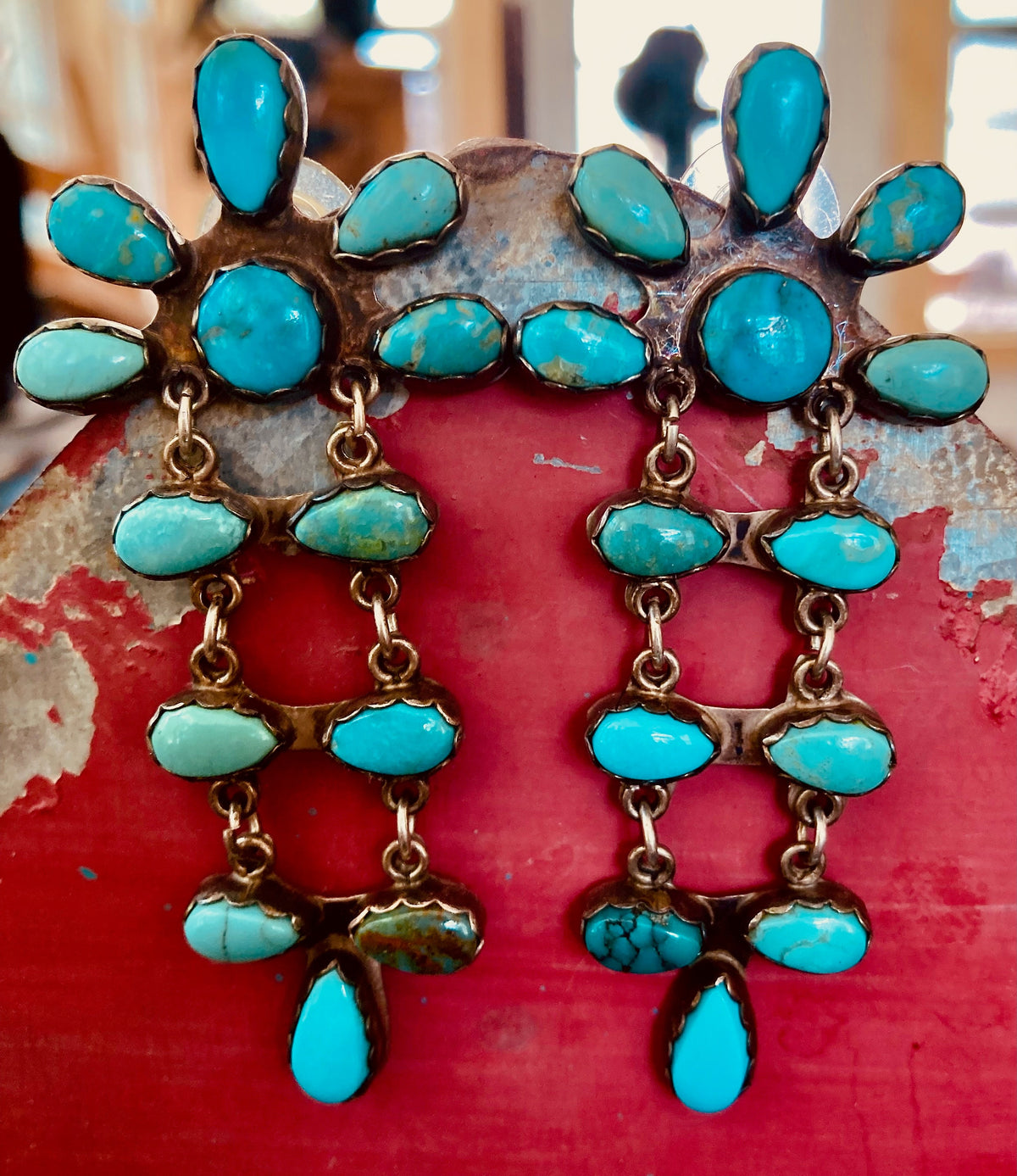 Vintage Navajo Turquoise Cluster Dangle Earrings | Sterling Silver Native American Jewelry