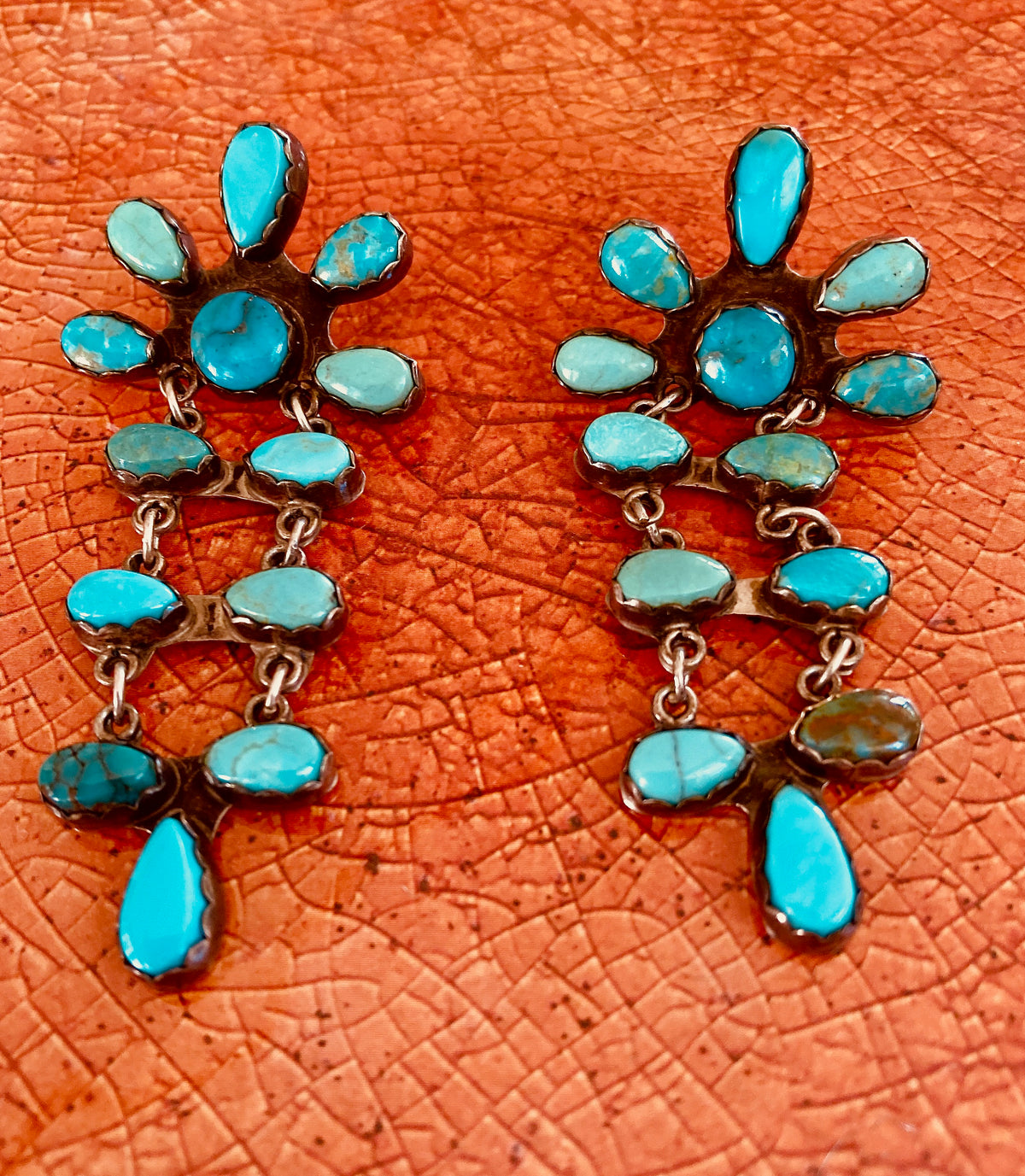 Vintage Navajo Turquoise Cluster Dangle Earrings | Sterling Silver Native American Jewelry