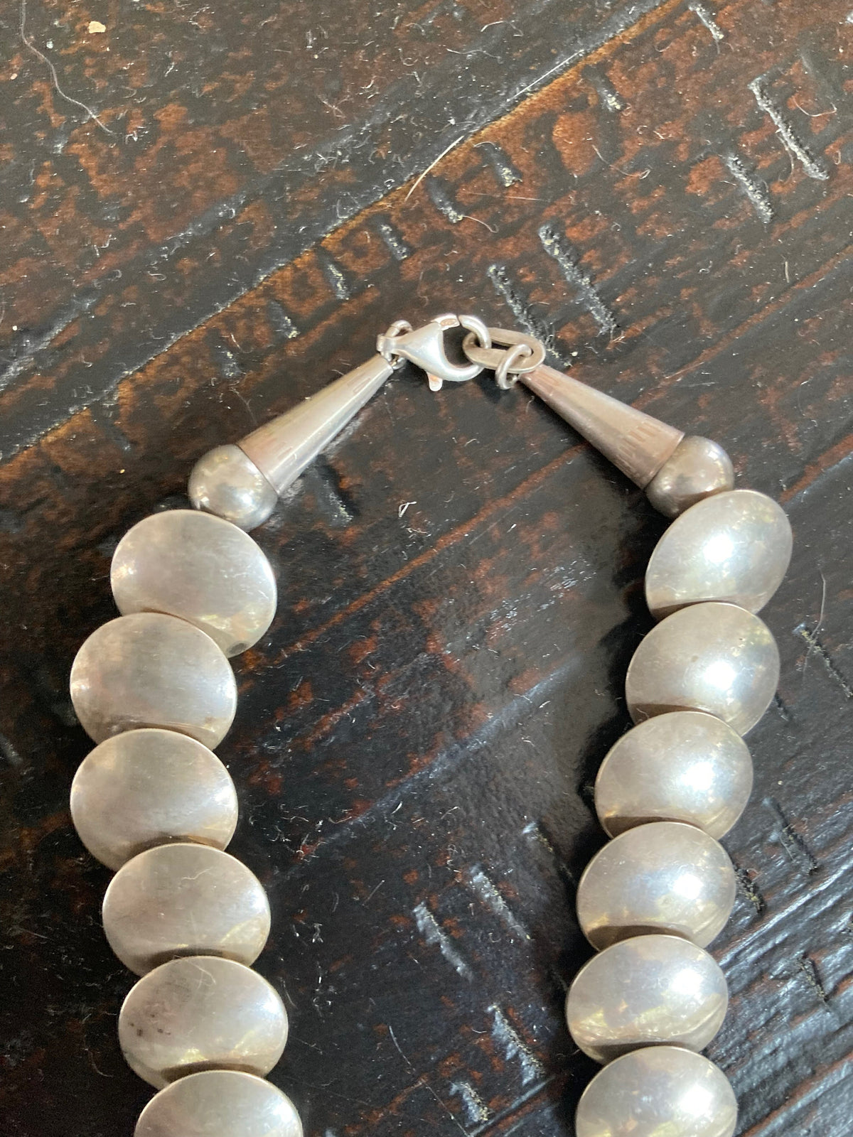 Vintage Navajo Sterling Silver Pillow Bead Necklace | Hand-Stamped Bench Made Beads | 20"