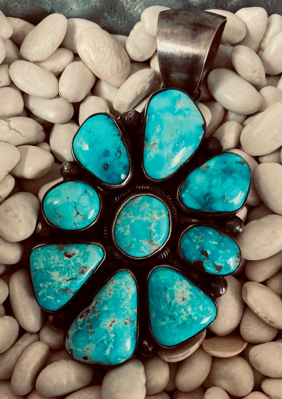 Raymond Beard Navajo Kingman Turquoise Cluster Pendant | Sterling Silver | Vintage Native American Jewelry
