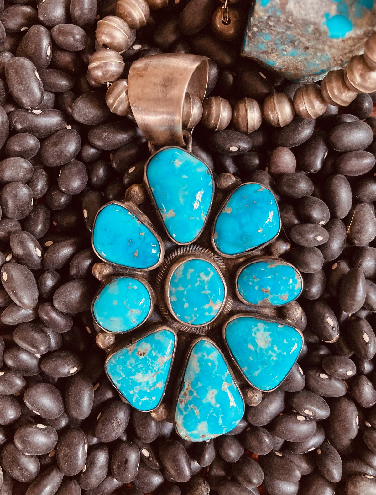 Raymond Beard Navajo Kingman Turquoise Cluster Pendant | Sterling Silver | Vintage Native American Jewelry